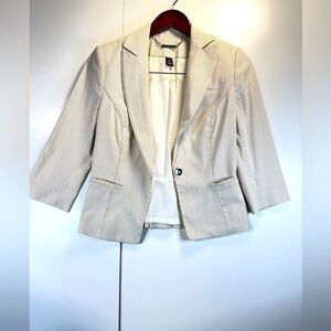 White | Black   3/4 Bell Sleeve Tweed Blazer Jacket Beige Size 2